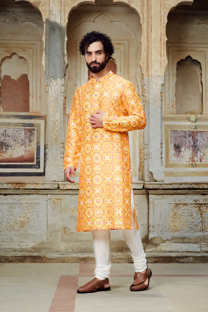 Zafrani Kurta and Churidar Set